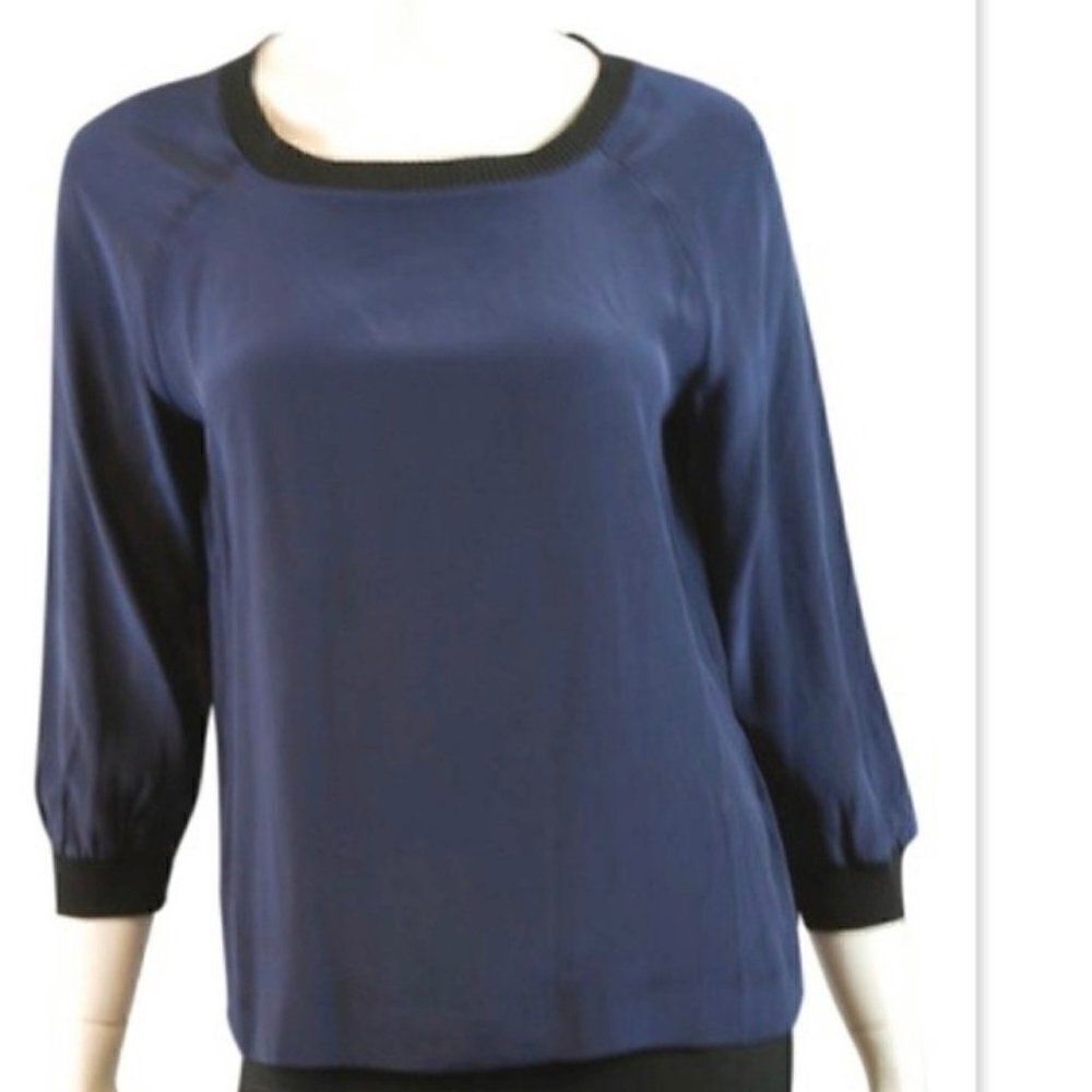 J. Crew Navy Blue Silk Georgette Long Sleeve Sweatshirt Top Size 2